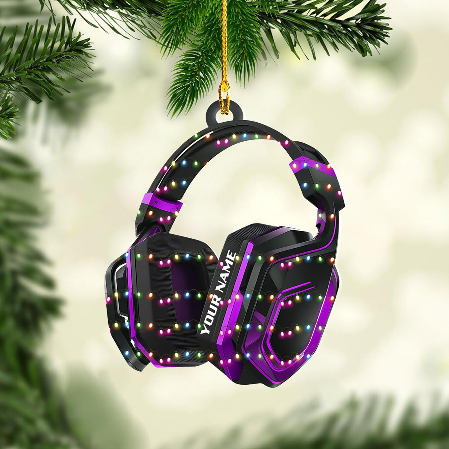 AOVL Custom Gaming Head Phones Ornaments 2024 Gaming Head Phones Light Christmas Ornament Gaming Headphone Flat Christmas Ornament Headphone Ornament Headphone Ornament Gift Xmas (HP16)