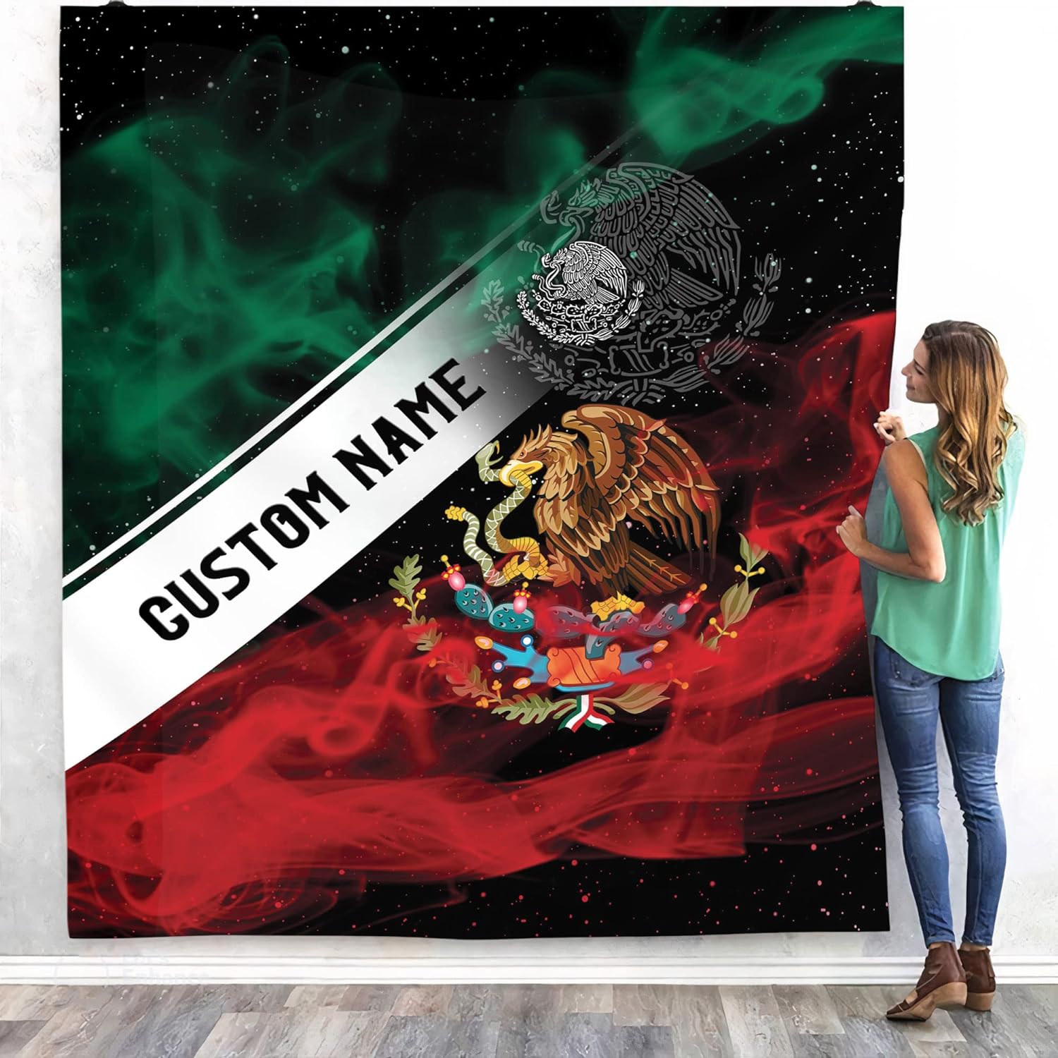 Personalized Name Mexico Blanket for Men and Women, Customized Mexico Blankets, Mexico Flag Mexican Flag Blanket Funny Gift Fuzzy Plush Soft Micro Fleece Sherpa Blanket Bed Throw (BLMX03)