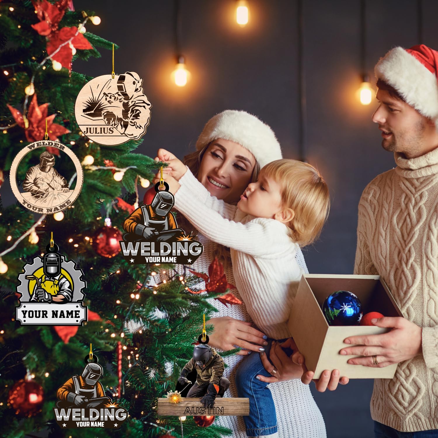 Personalized Christmas Welder Ornament with Name, Custom Welder Gifts, Welder Christmas Birthday Gift for Men Dad, Welder Ornaments for Christmas Tree, 2D Acrylic Wood Ornament (Style 1)