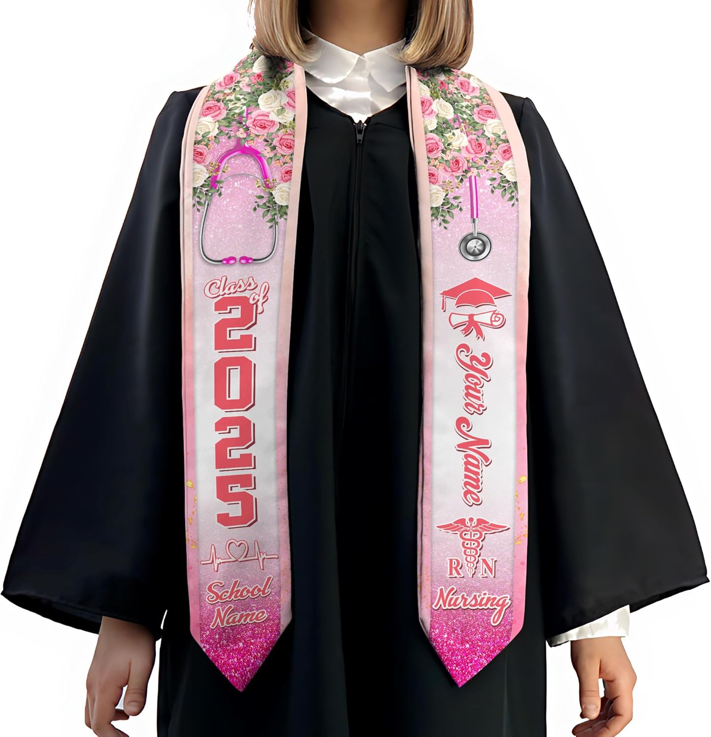 Pretyprints Custom Nurse Sash Graduation, RN Graduation Stole Gifts for Friends Nursing Student Senior Class Of 2025