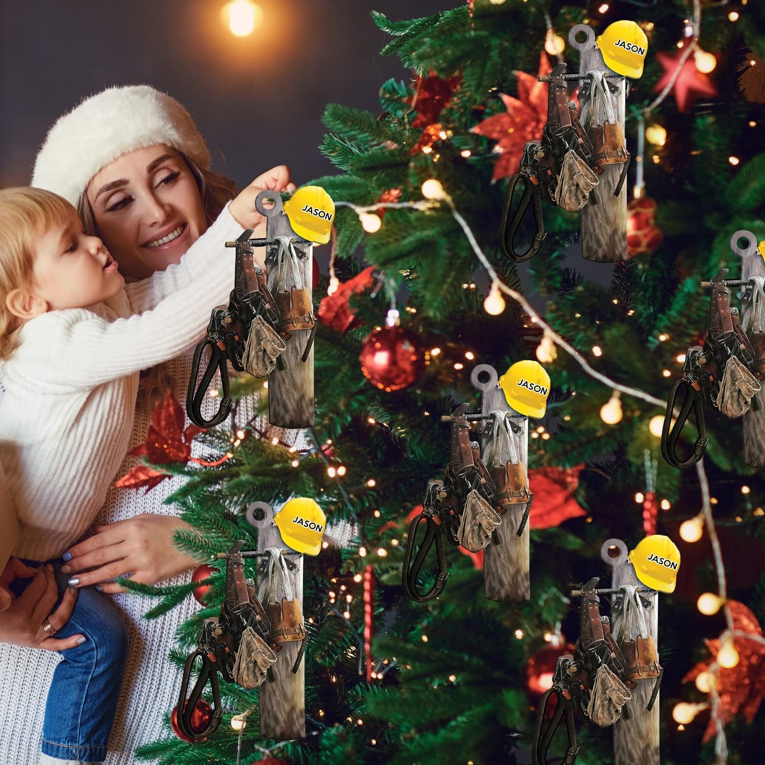 Personalized Lineman Ornaments Lineman Gifts Linemen Ornaments Linemen Gifts Custom Name Lineman Christmas Ornaments Custom Lineman Tool Set Flat Christmas Ornament, Lineman Lover Fan (1, LM2)