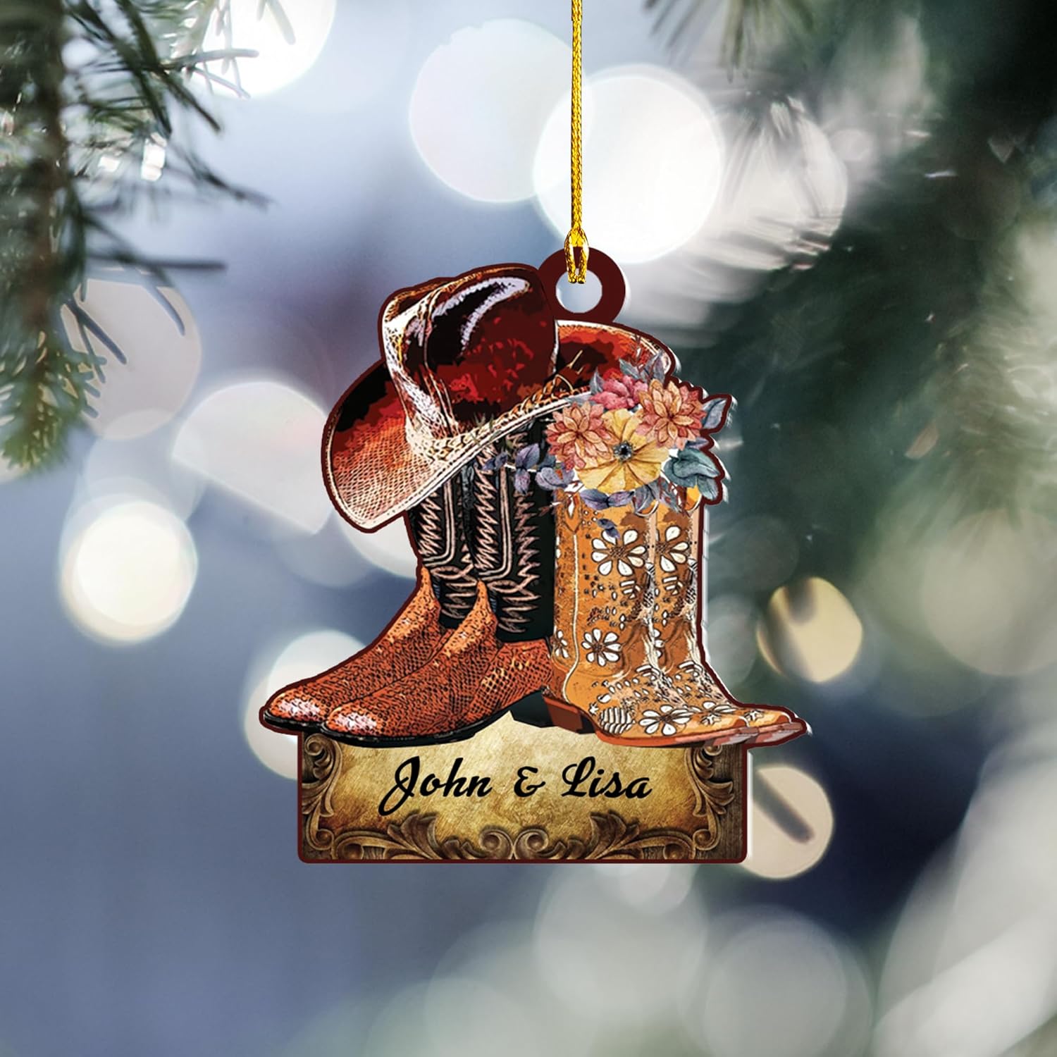 Artparel Personalized Couple Riding Horses Godd Blessed Custom Christmas Ornament, Western Horseshoe Couple Personalized Christmas Ornament,Gift for Couple Cowboy (Cowboy 4)