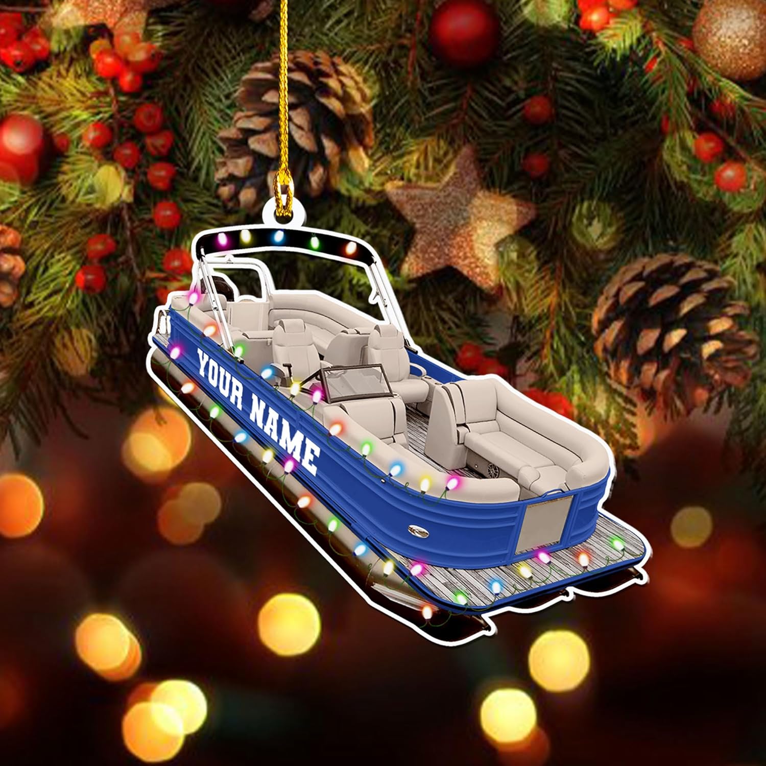 Personalized Pontoon Boat Christmas Ornament, Pontoon Car Ornament, Gift for Bowriders, Wake Boats,Pontoon Lover Gift (Pontoon 26)