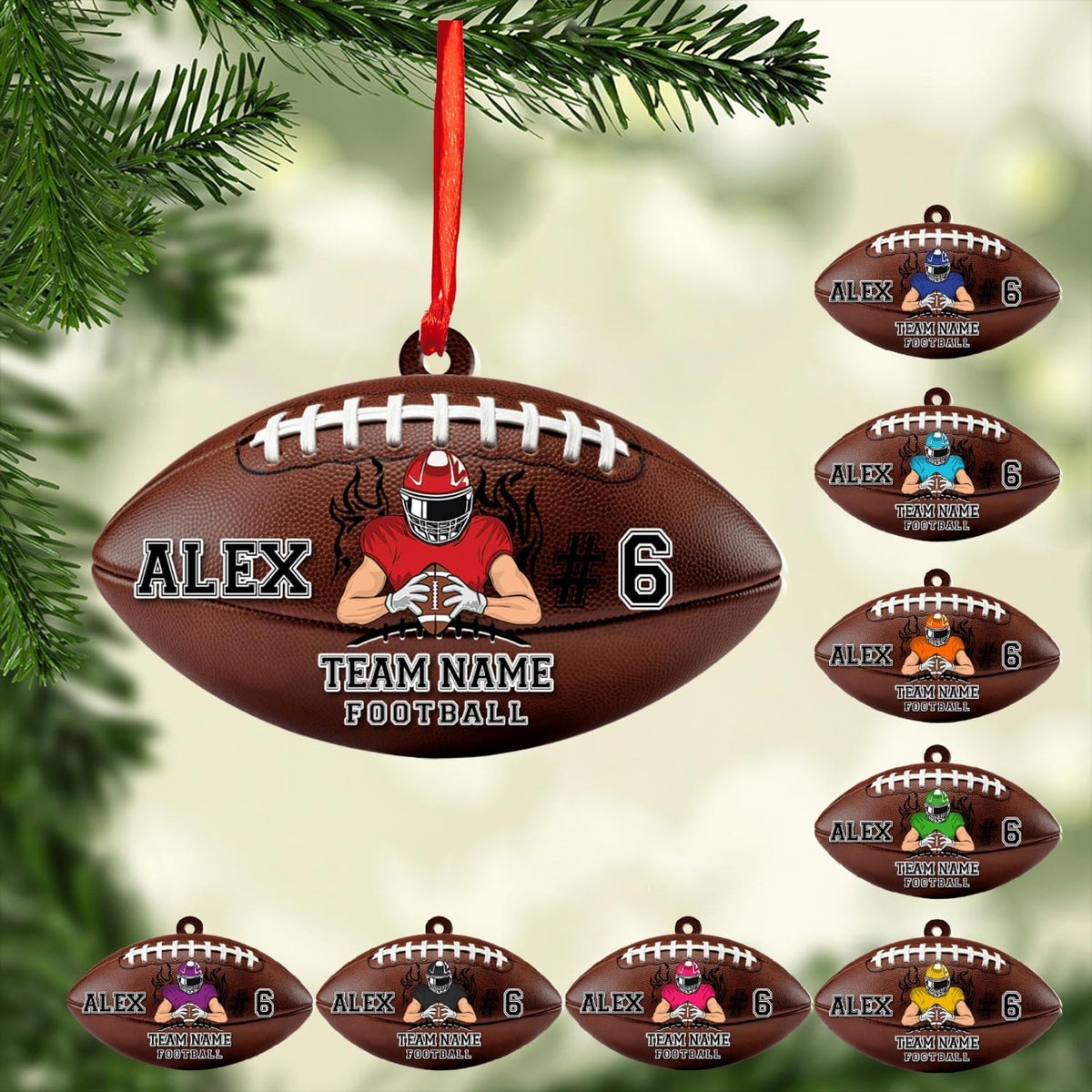 Suseaz Personalized Football Ornament 2024, Customized Football Christmas Ornaments, Football Ornament Christmas Hanging Décor Gift for Football Fans Football Gifts Gift for Football Player (ON180)