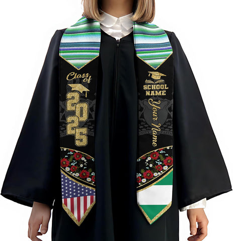 Pretyprints Custom Nigerian Graduation Sash, Nigeria Graduation Stole Customize, Nigerian American Flag Graduation Sash 2025