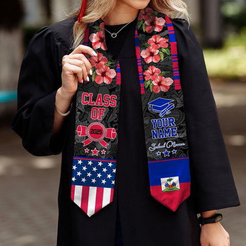 Pretyprints Haitians Graduation Sash, Haiti Graduation Stole Custom, Personalized Haitians American Flag Graduation Sash 2025