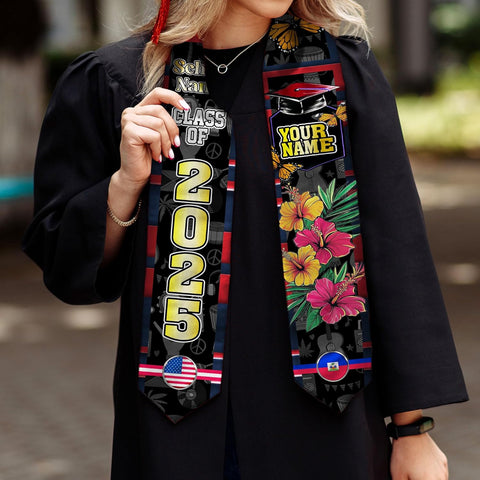 Pretyprints Haitians Graduation Sash, Haiti Graduation Stole Custom, Personalized Haitians American Flag Graduation Sash 2025