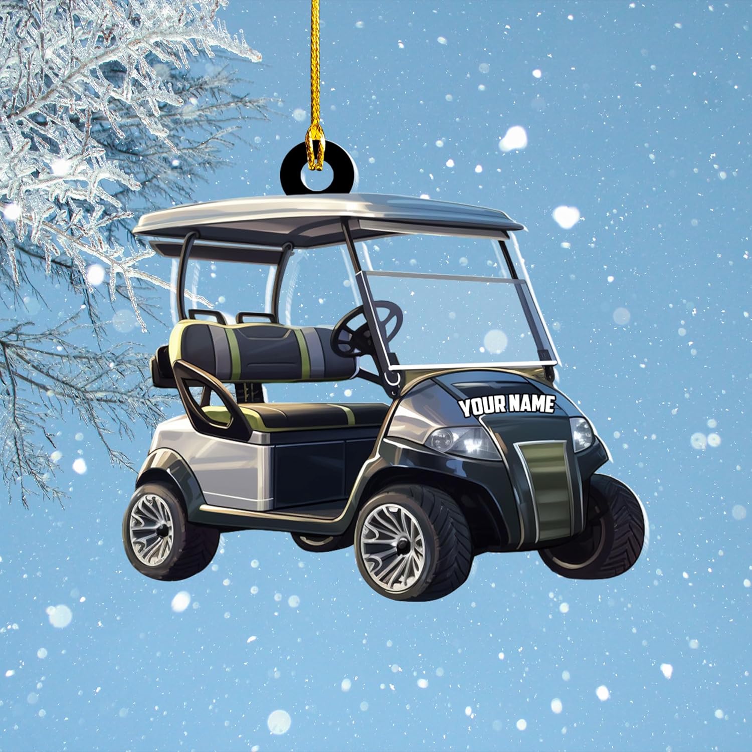 Piratify Personalized Golf Christmas Tree Ornament, Golf Cart Ornaments for Golfer, Golf Bag Christmas Decorations, Sport 2D Acrylic Flat Hanging Decor (Golf 2)