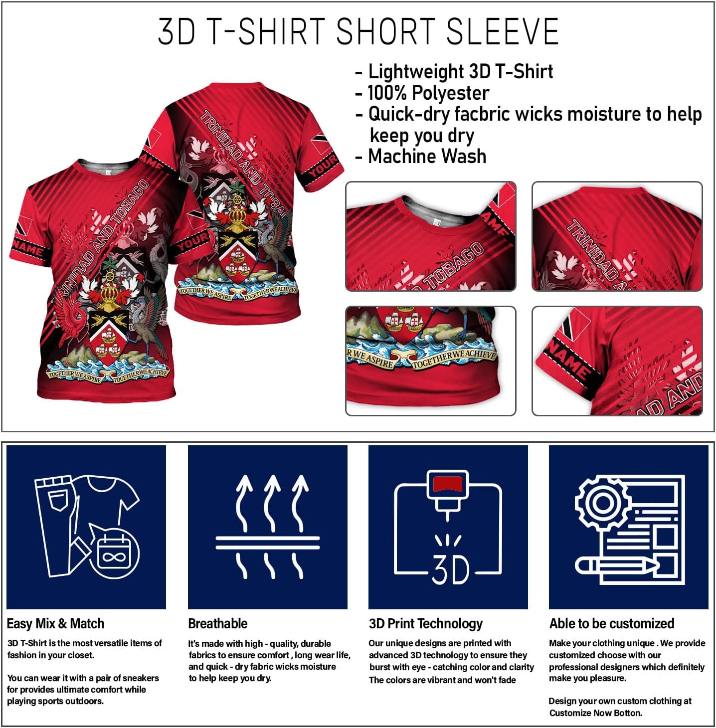 Rivelus Personalized Trinidad and Tobago Clothing 3D, Trinidad and Tobago Shirt, Trinidad Pride Gift T-Shirt S-5XL