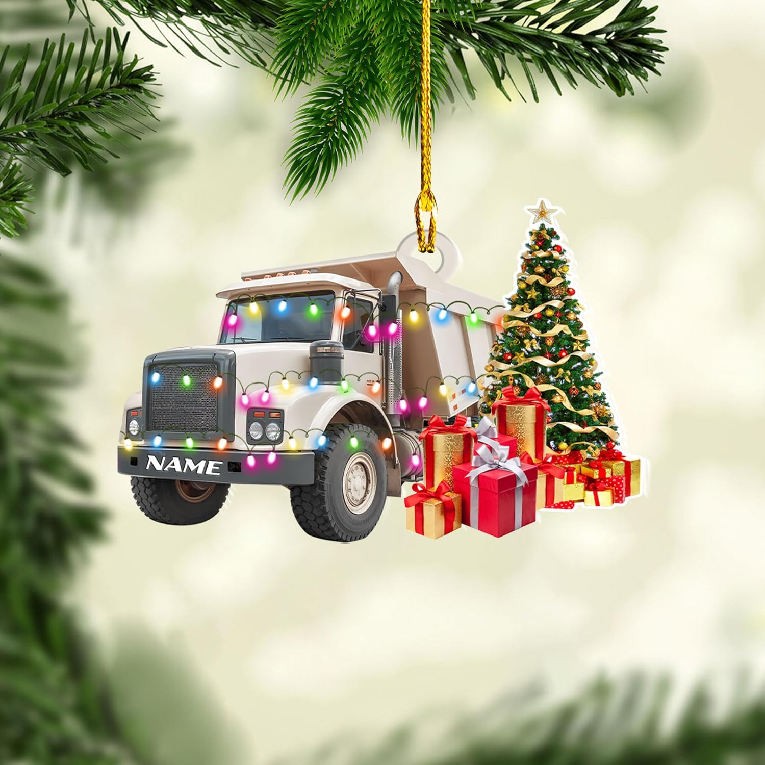 Personalized Kids Dump Truck Christmas Ornaments 2024, Yellow Construction Truck Ornaments, Dump Truck Acrylic Wood 2D Flat Ornament, Child Keepsake for Boys, Construction Big Trucks Ornament (DT 5)