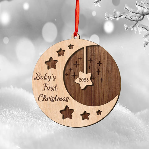 MAPrints Personalized Baby\u2019s First Christmas Keepsake Layered Wood Ornament, Custom New Baby Gifts, Babys 1st Christmas Ornament 2023 Boy Or Girl Newborn, for New Mom Dad (BB 3)