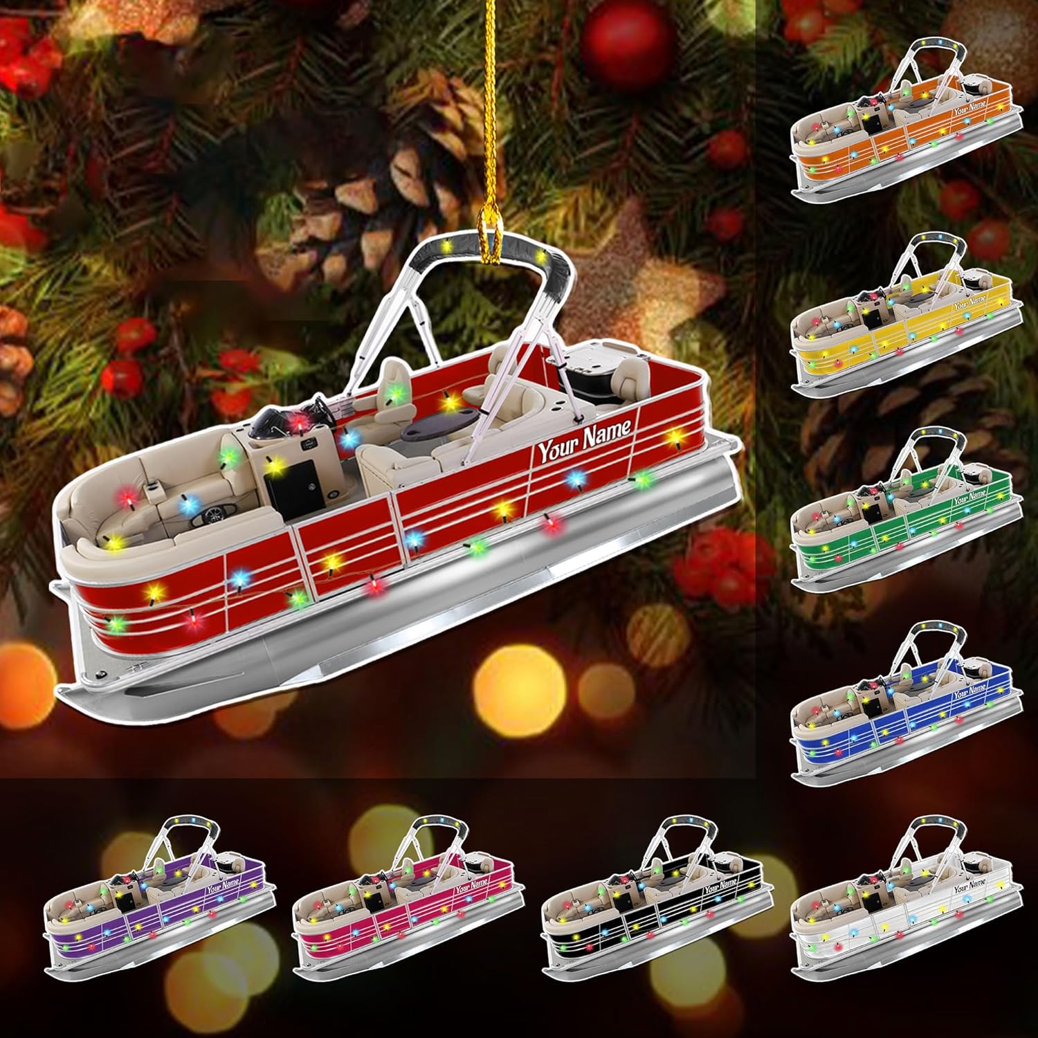 Personalized Pontoon Boat Christmas Ornament, Pontoon Car Ornament, Gift for Bowriders, Wake Boats,Pontoon Lover Gift (Pontoon 25)