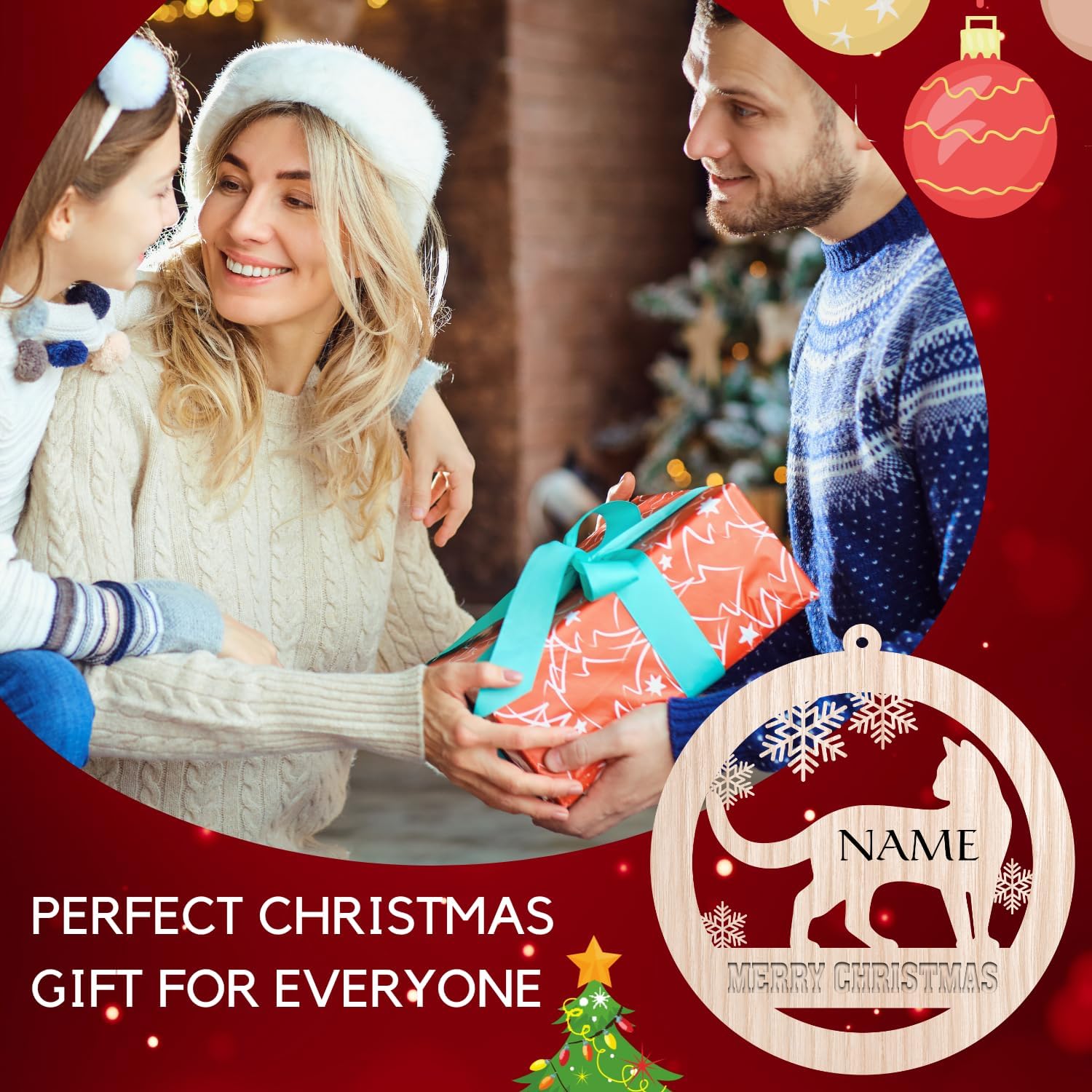 Personalized Cat Ornaments for Christmas Tree, Custom Cat Christmas Wood Ornament 2024, Gifts for Christmas Cat Lovers Cat Memorial Ornament, Cat Hanging Ornament Cat On The Moon (CAT 2)