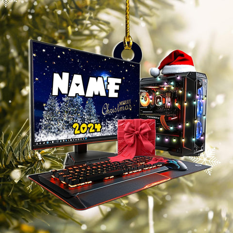 Podagree Personalized Name PC Computer Ornament Christmas, Shape Flat Christmas Ornament for Gamer, Gaming Gamer Christmas Ornament Gift for Boys, PC Game Player Decoration with Custom Name (CP3)