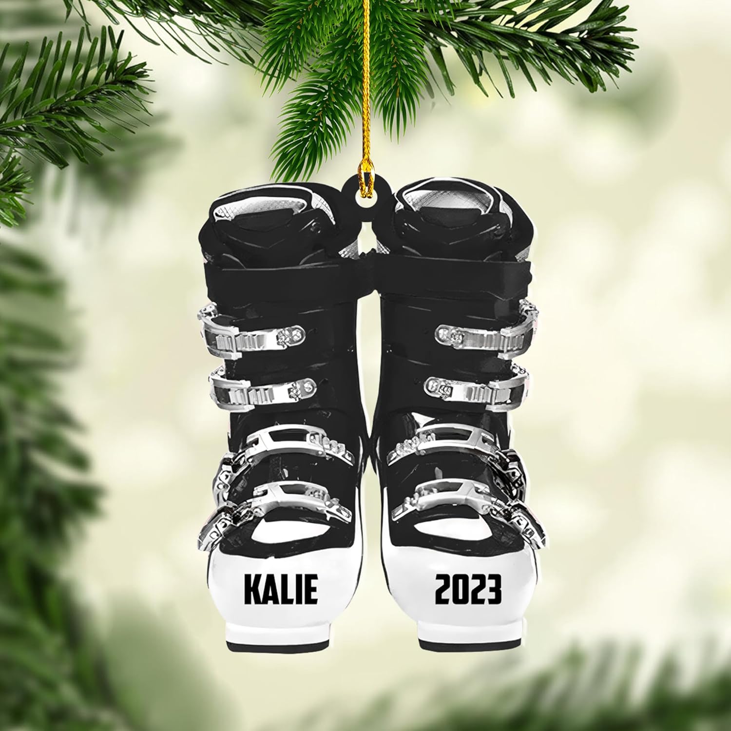 AOVL Custom Ski Ornament Skiing Christmas Ornaments Ski Christmas Tree Ornaments Ski Christmas Ornament Skier Ornaments for Christmas Tree 2024 Skiing Ornament (OSK1)