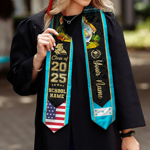 Pretyprints Honduran Graduation Sash, Custom Honduran American Flag Graduation Sash 2025, Honduras Graduation Stole