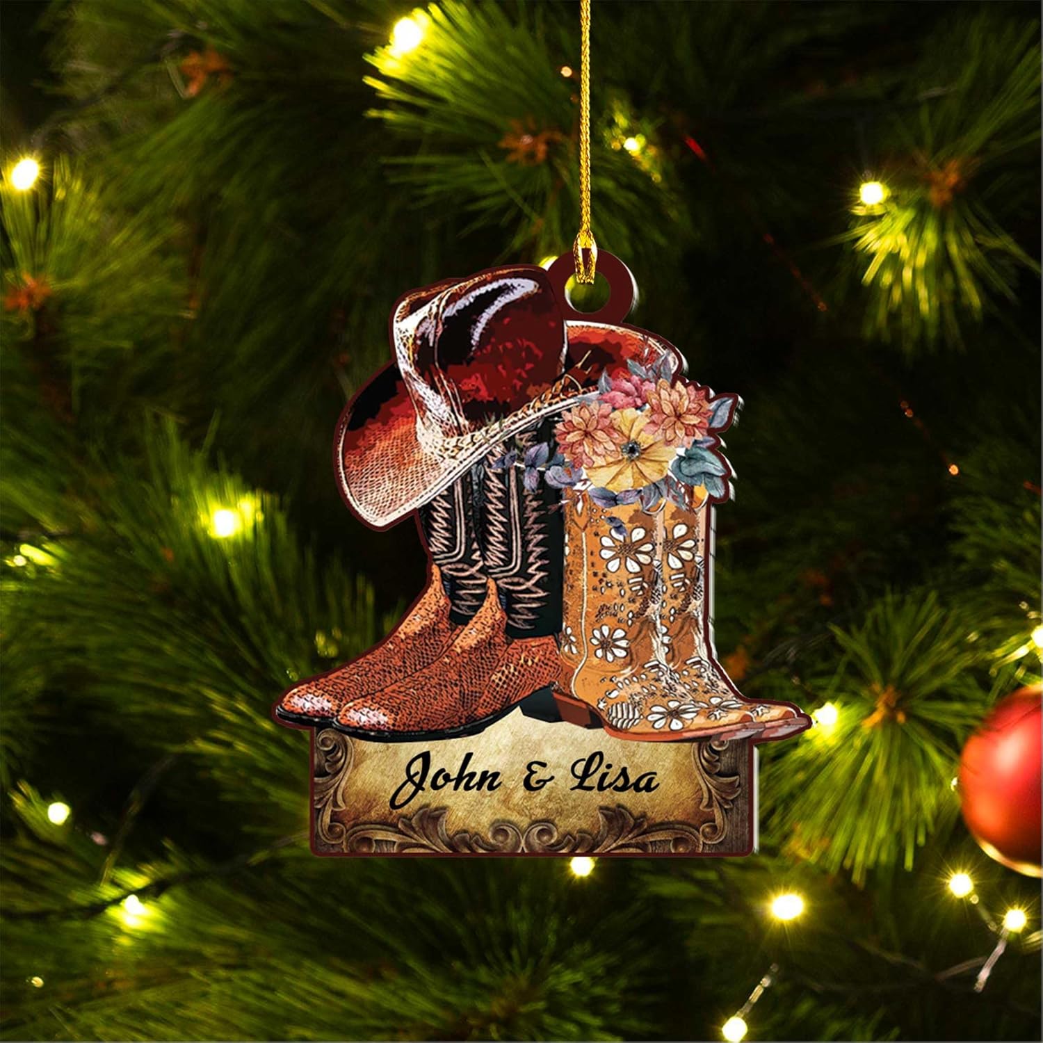 Artparel Personalized Couple Riding Horses Godd Blessed Custom Christmas Ornament, Western Horseshoe Couple Personalized Christmas Ornament,Gift for Couple Cowboy (Cowboy 4)