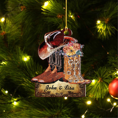 Artparel Personalized Couple Riding Horses Godd Blessed Custom Christmas Ornament, Western Horseshoe Couple Personalized Christmas Ornament,Gift for Couple Cowboy (Cowboy 4)