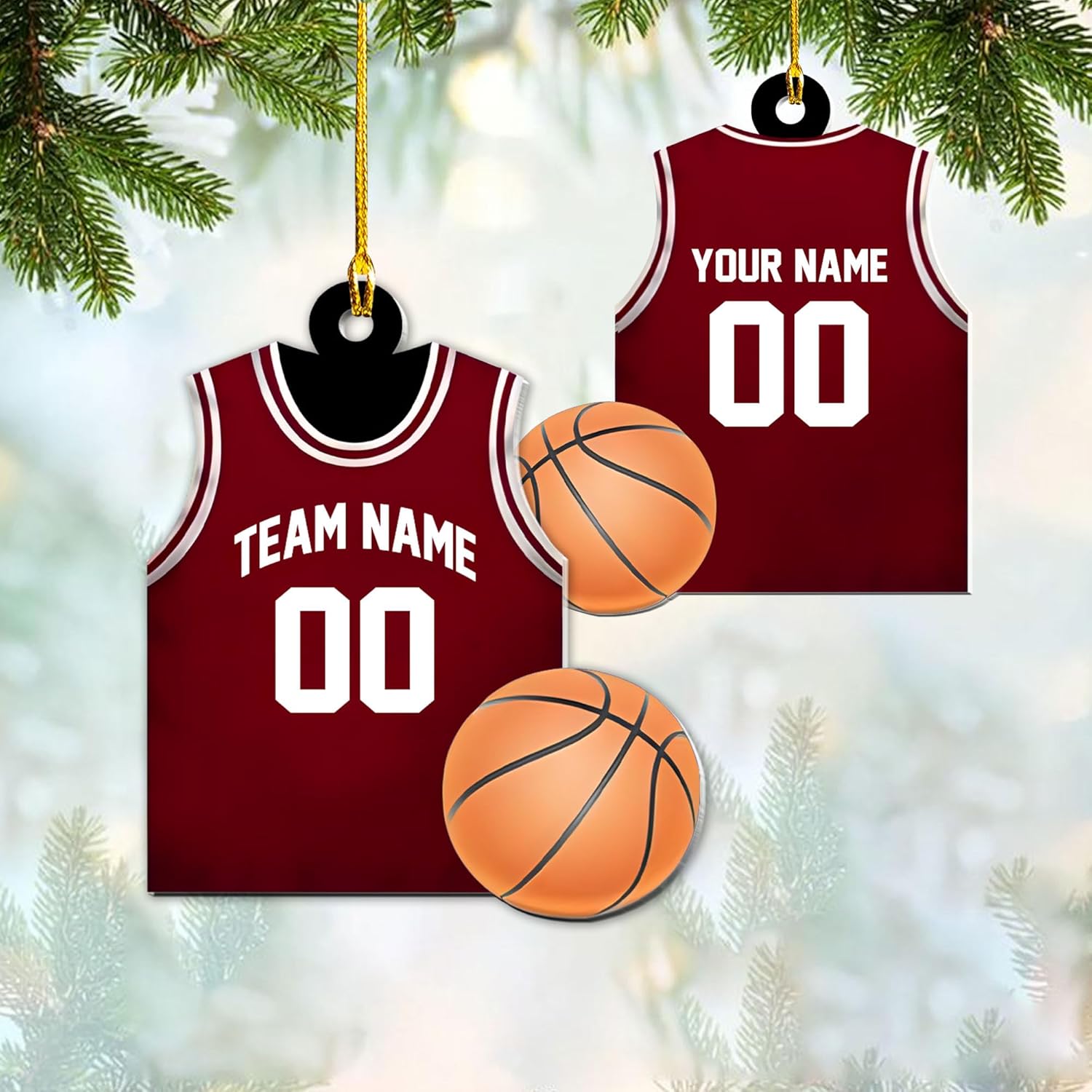 mostprints Personalized Basketball Ornaments, Basketball Christmas Ornament, Custom Basketball Player Ornament, Basketball Ornaments for Christmas Tree, Basketball Team Ornament (B4)