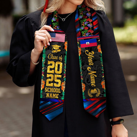 Pretyprints Haitians Graduation Sash, Haiti Graduation Stole Custom, Personalized Haitians American Flag Graduation Sash 2025