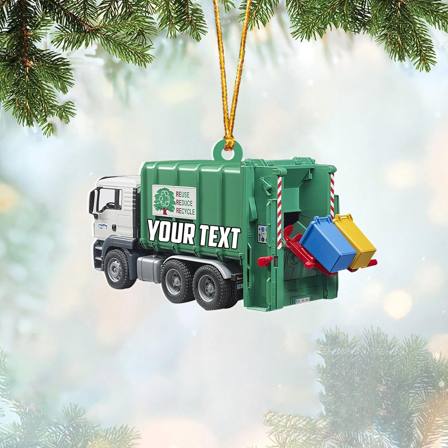 AOVL Personalized Garbage Truck Ornament 2024 Green Garbage Truck Ornament Green Garbage Truck Christmas Ornament 2024 Trash Truck Ornament Xmas Custom Garbage Truck Hanging Christmas Ornament (GT3)