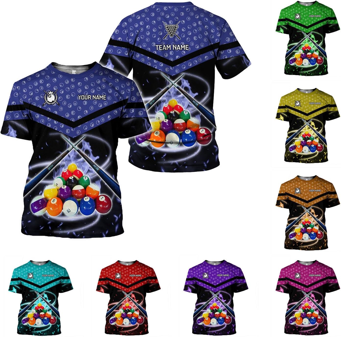 Ligthuy Personalized Name Billiard Shirts 3D, Billiards Shirt 8 Ball Billiard Shirt Custom Men's Pool Men Women\u2026