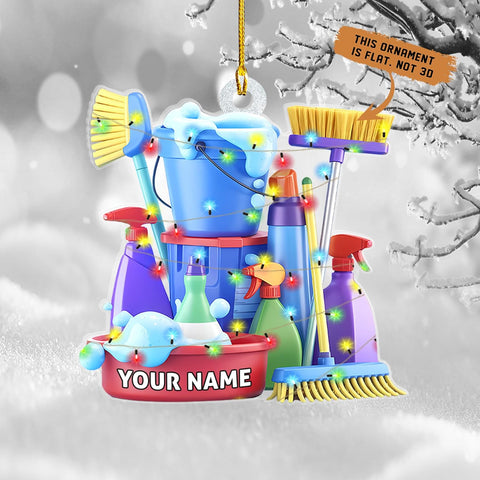 MAPrints Personalized Housekeeping Christmas Ornaments 2024, Cleaning Tool 2D Flat Shape Hanging Tree Ornament, House Cleaning Service Decorations, House Cleaning Service Maid Ornament Gift (HK 7)