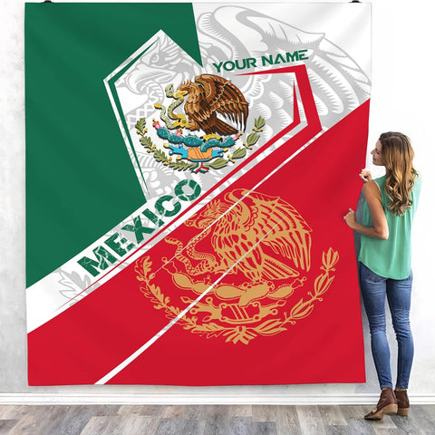 Personalized Name Mexico Blanket for Men and Women, Customized Mexico Blankets, Mexico Flag Mexican Flag Blanket Funny Gift Fuzzy Plush Soft Micro Fleece Sherpa Blanket Bed Throw1 (MXBL07)