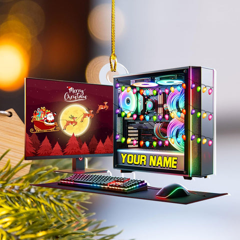 Podagree Personalized Name PC Computer Ornament Christmas, Shape Flat Christmas Ornament for Gamer, Gaming Gamer Christmas Ornament Gift for Boys, PC Game Player Decoration with Custom Name (CPT5)