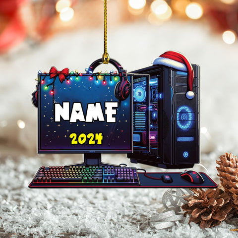 Podagree Personalized Name PC Computer Ornament Christmas, Shape Flat Christmas Ornament for Gamer, Gaming Gamer Christmas Ornament Gift for Boys, PC Game Player Decoration with Custom Name (CPT1)