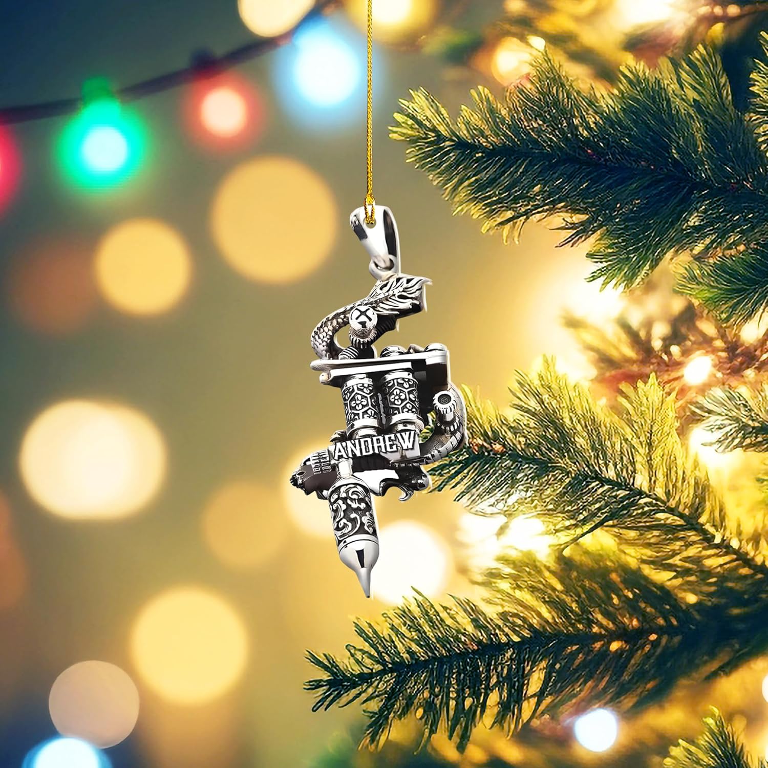 Personalized Tattoo Ornament, Tattoo Artist Christmas Ornaments 2024, Christmas Tattoos for Ornaments Gifts for Tattoo Artists Tattoo Machine Tattoo Shop Tattoo Artist Gifts Tree Decor (Tattoo 9)