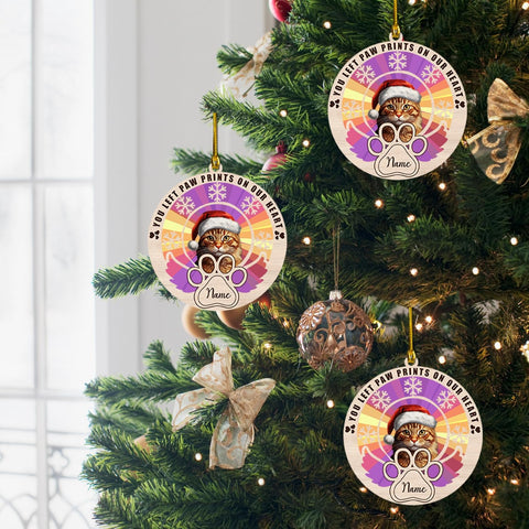 MAPrints Personalized Cat Christmas Ornaments, Cat First Christmas Suncatcher Wood Ornaments, Gifts for Cat Lovers, Cat Memorial Ornament, Forever Loved Cat Keepsake, Cat Loss Gifts (CAT 22)