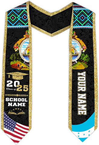 Pretyprints Honduran Graduation Sash, Custom Honduran American Flag Graduation Sash 2025, Honduras Graduation Stole