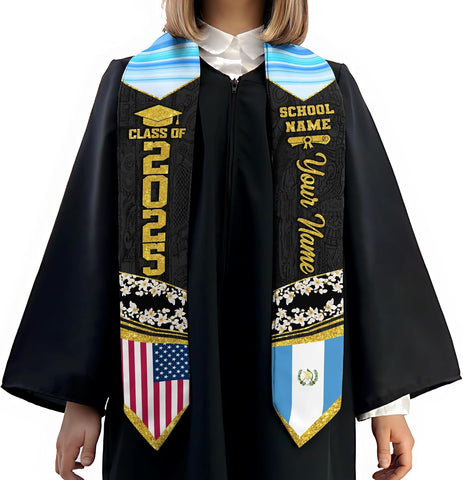 Personalized Guatemala Graduation Stole with name, Custom Guatemalan American Flag sash 2025
