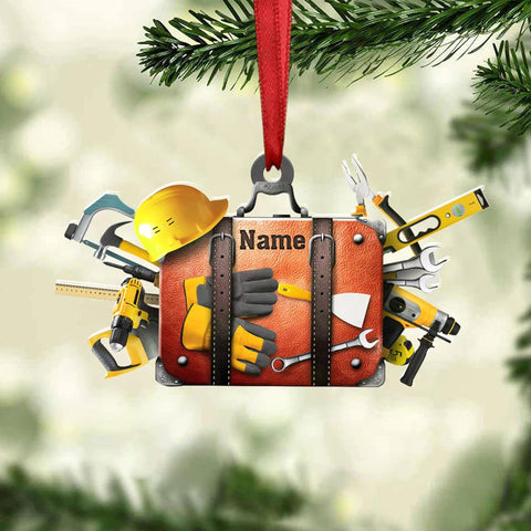 Personalized Construction Ornaments for Christmas Tree 2024, Construction Tree Ornaments Construction Ornament, Construction Tool Box Hard Hat Heavy Equipment Xmas Gift for Blue Collar Workers (W17)