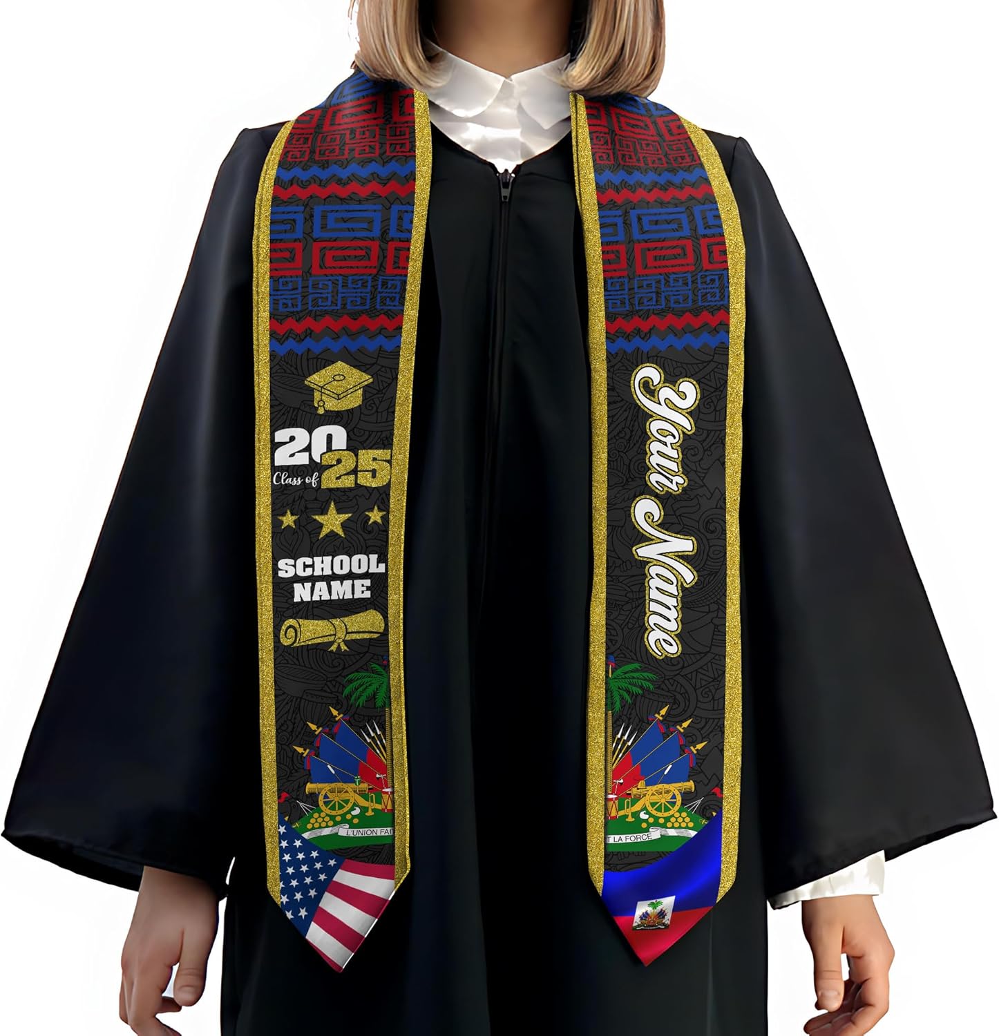 Pretyprints Haitians Graduation Sash, Haiti Graduation Stole Custom, Personalized Haitians American Flag Graduation Sash 2025