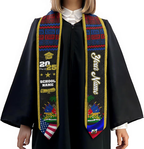 Pretyprints Haitians Graduation Sash, Haiti Graduation Stole Custom, Personalized Haitians American Flag Graduation Sash 2025