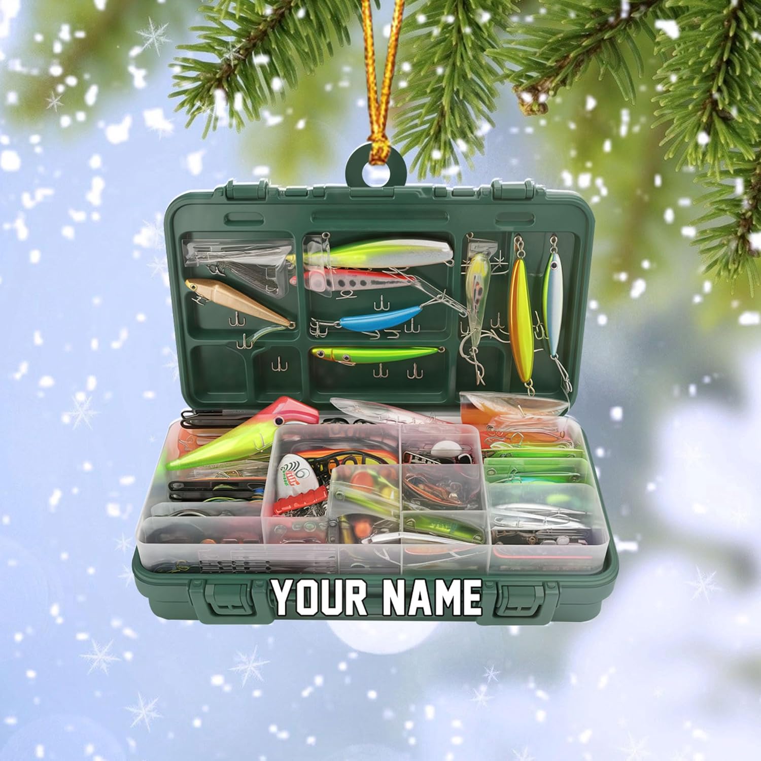 Royal Fight Custom Fishing Tackle Box Ornaments 2024 Fishing Ornaments for Christmas Tree Christmas Ornaments Fishing Fisherman Ornament Bass Fish Ornament Fishing Decorations Flat Ornaments (FTB5)