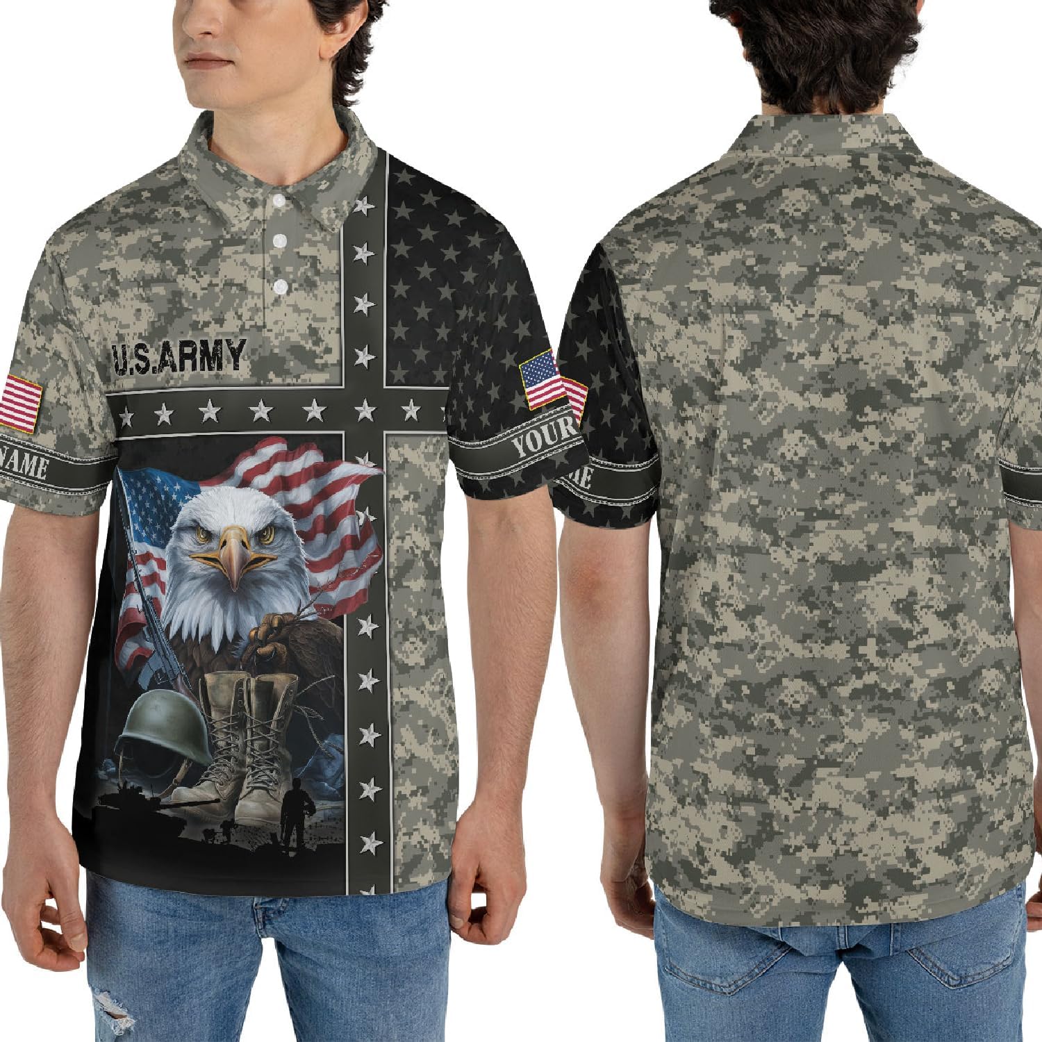 Personalized Custom Military Polo Shirts for Men, Mens Army Veteran Shirt