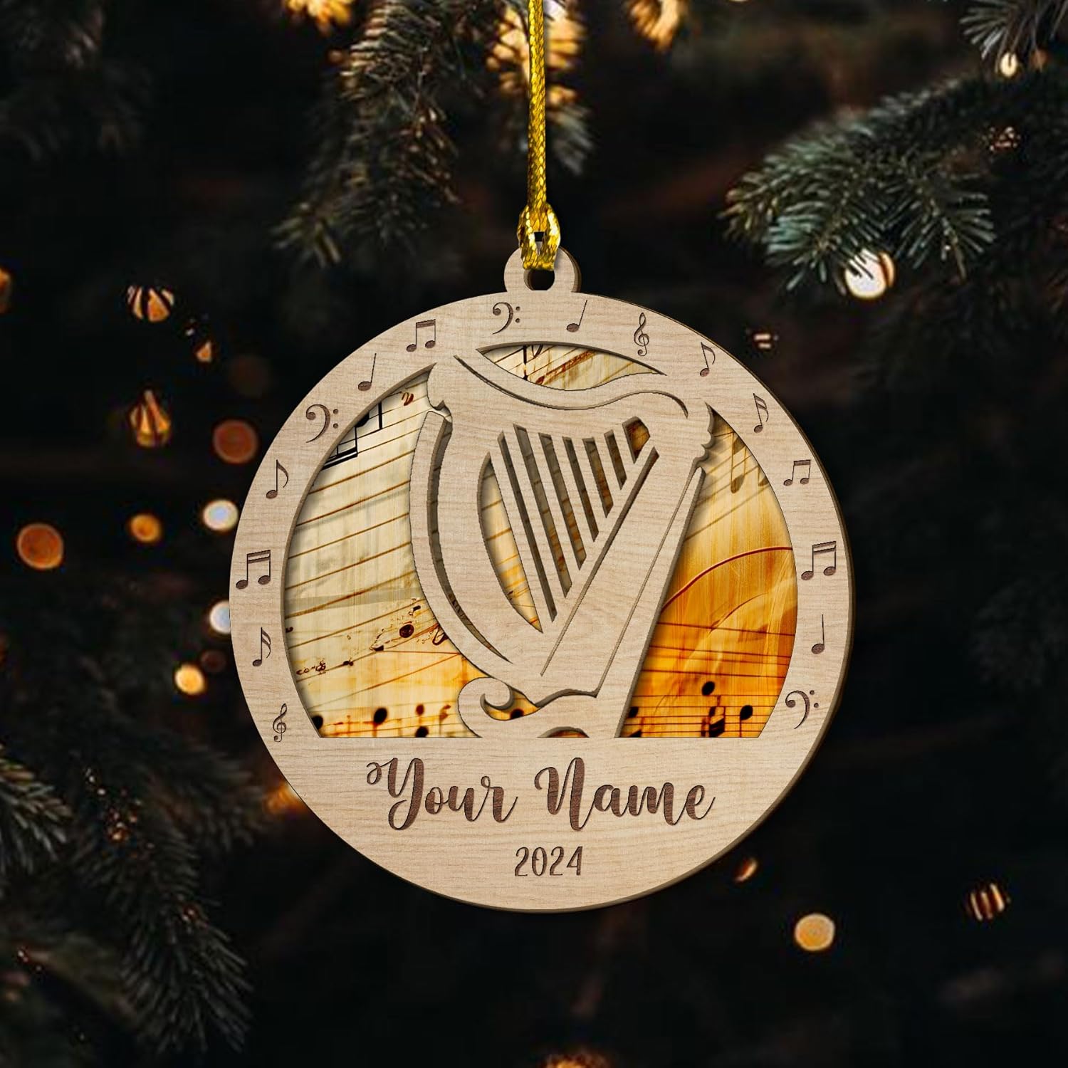 Personalized Harp Suncatcher Christmas Ornament 2024, Ornament Gift for Harp Player, Harpist Musical Ornament, Christmas Music Student Gifts, Musician Xmas Keepsake Present (Harp 5)