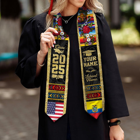 Pretyprints Ecuador Graduation Stole, Ecuadorians American Flag Graduation Sash 2025, Ecuadorians Graduation Sash