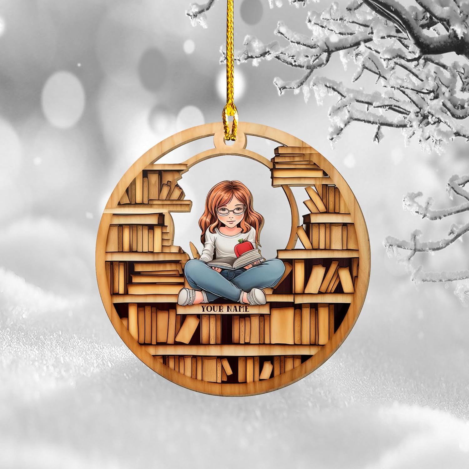 MAPrints Personalized Book Lovers Heart Ornament, Reading Book Xmas Printed Wood Ornament 2024, Bookshelf Ornament Gift for Her Librarian 2D Flat Printed Wood Book Lovers Ornament (Book 8)