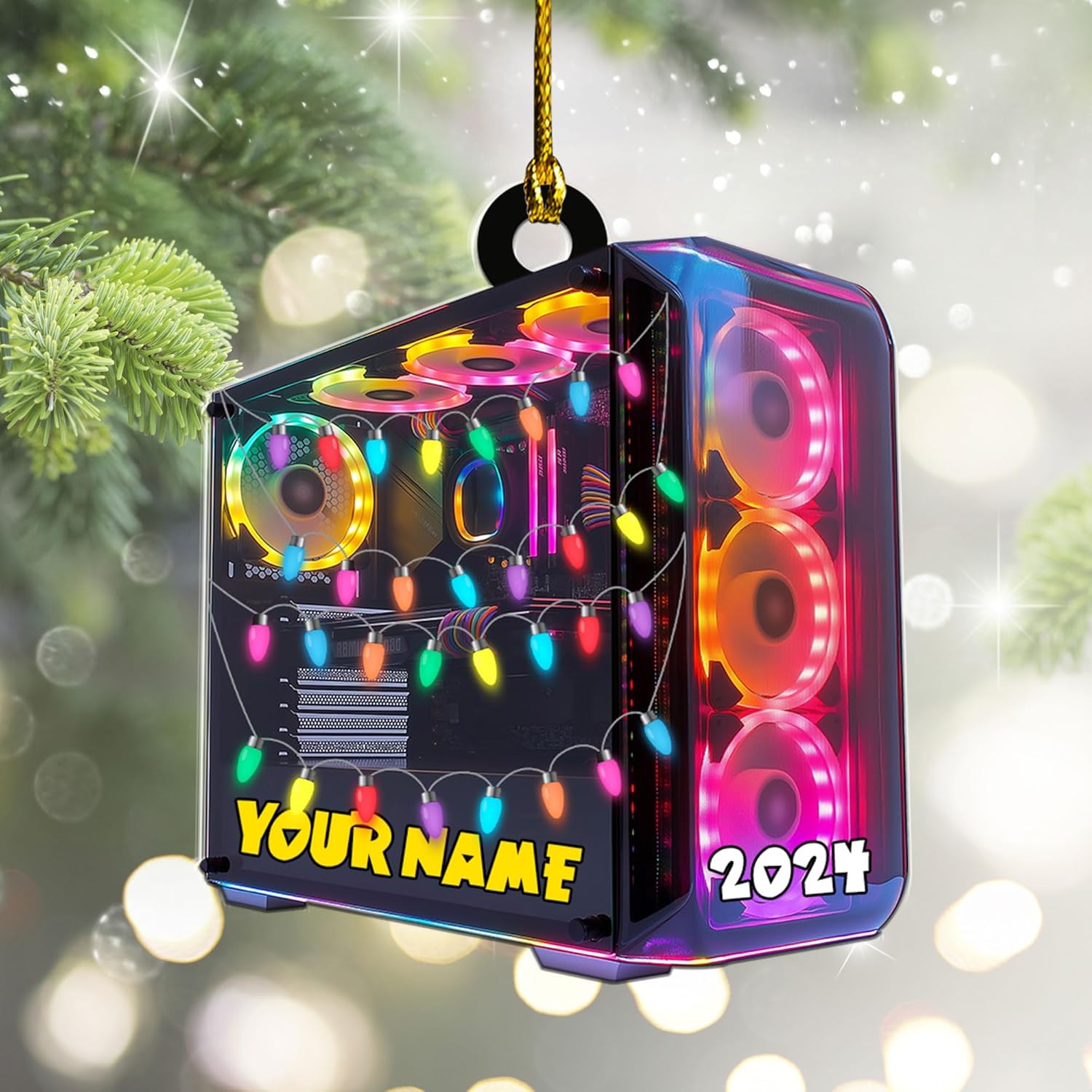 Podagree Personalized Name PC Computer Ornament Christmas, Shape Flat Christmas Ornament for Gamer, Gaming Gamer Christmas Ornament Gift for Boys, PC Game Player Decoration with Custom Name (CP7)