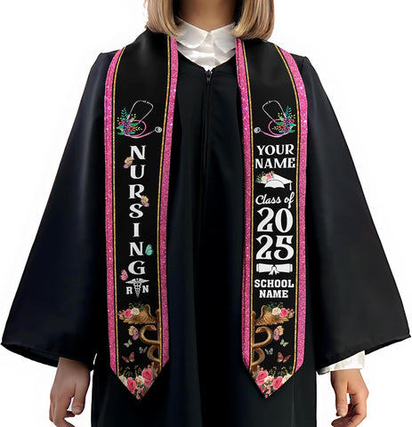 Pretyprints Custom Nurse Sash Graduation, RN Graduation Stole Gifts for Friends Nursing Student Senior Class Of 2025