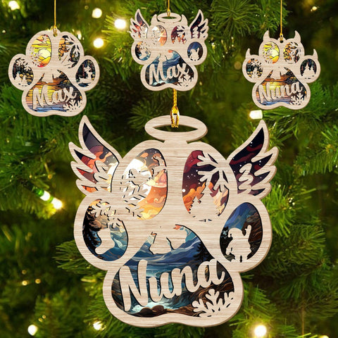 Mostprints Personalized Wooden Dog Cat Paw Ornament Christmas, Custom Dogs Cat Suncatcher Pet Name Ornaments, Customized Memorial Dog Ornament for Christmas Tree (Suncatcher 7)