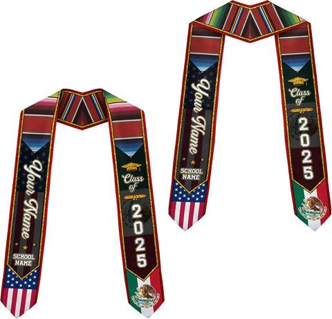Custom Mexican Graduation Sash, Mexico Graduation Stole Customize Photo, Mexican American Flag Graduation Sash 2025