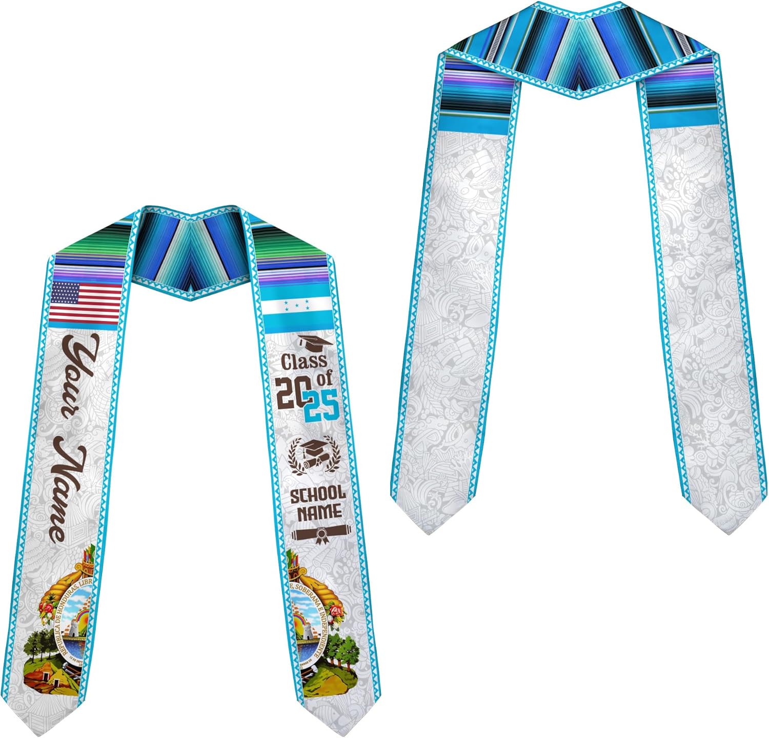 Pretyprints Honduran Graduation Sash, Custom Honduran American Flag Graduation Sash 2025, Honduras Graduation Stole