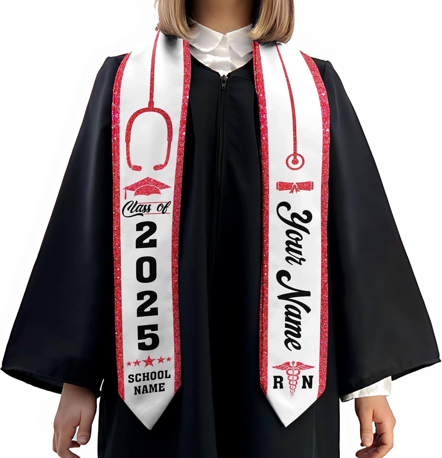Pretyprints Custom Nurse Sash Graduation, RN Graduation Stole Gifts for Friends Nursing Student Senior Class Of 2025