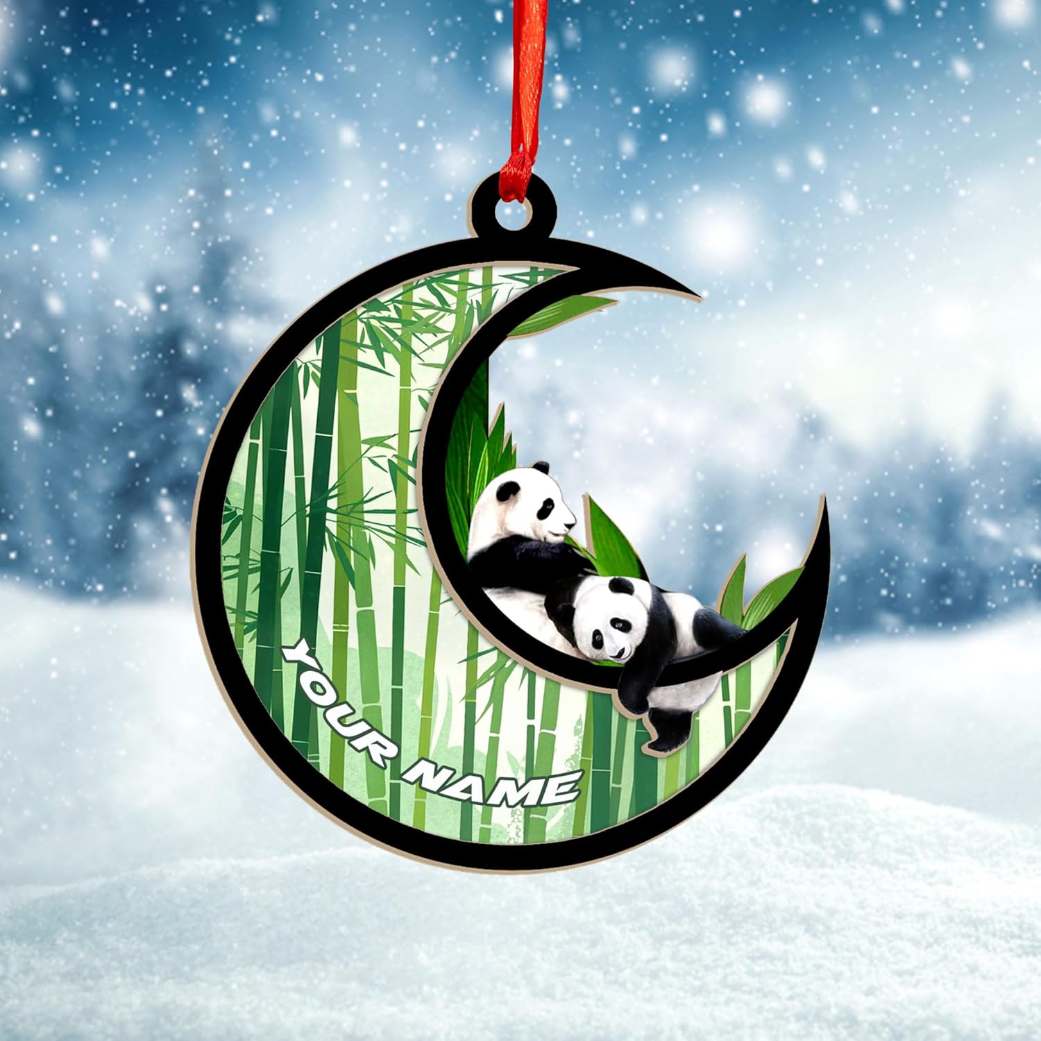 MAPrints Personalized Panda Ornament Xmas Tree, Panda Acrylic Or Wood Flat Shape Ornament Christmas 2024, Panda Lovers Ornament Xmas Decor, Panda Bear Gifts Panda Bamboo Hanging Ornament (Panda 2)