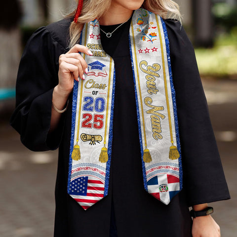 Pretyprints Custom Dominican Sash Graduation, Dominicans Flag Graduation Sash 2025, Dominican Republic Graduation Stole